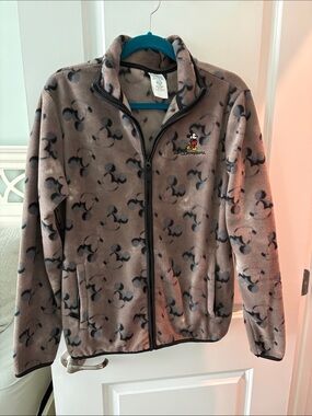 Disney Gray & Black Mickey Pattern Fleece Jacket